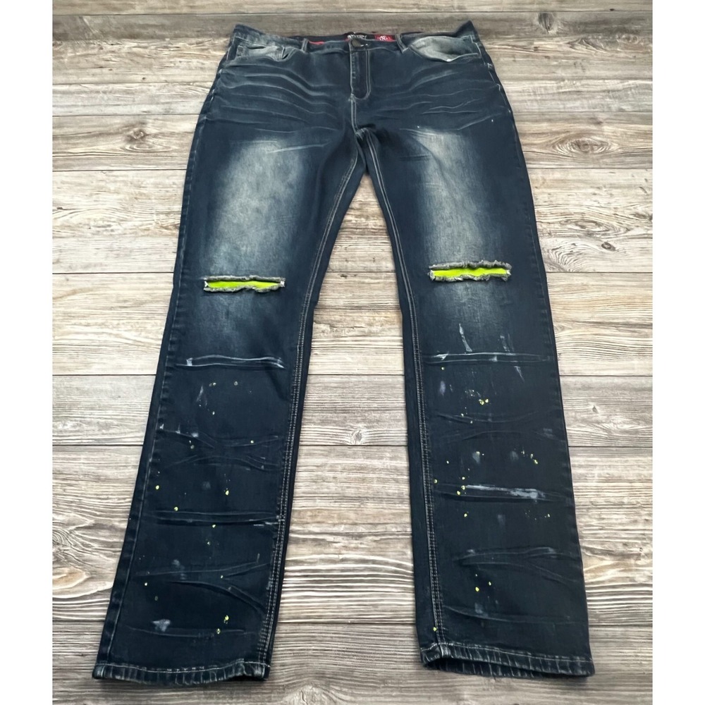 Switch Remarkable Men's‎ Jeans Blue 42x34 Denim Blue Distressed Moto Biker